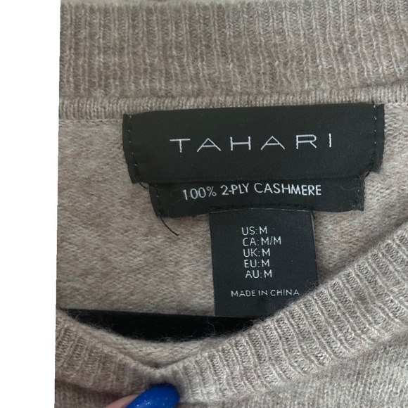 TAHARI 100% Cashmere Sweater Women's M Crew Neck Long Sleeve Pullover beige - Picture 3 of 4